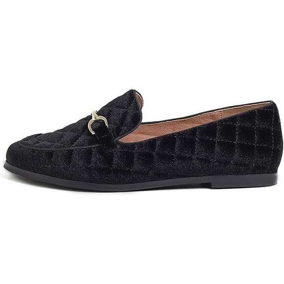 Womens Black Velvet Quilted Classic Preppy Horsebit Buckle Penny Loafer Size 10 - Picture 2 of 5